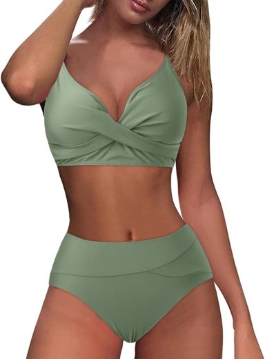 Women High Waisted Bikini Sets Tummy Control Two Piece Bathing Suits Bottoms Push Up Crop Tops Modest Swimsuit