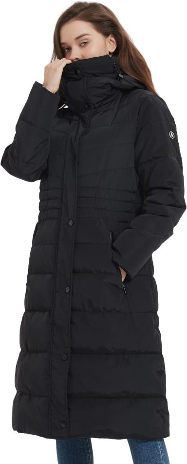 IKAZZ Women's Winter Coats, Thickened Warm Insulated Vegan Down Long Parka Jacket with Hood